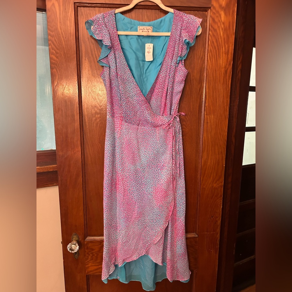 NANETTE LEPORE 100% Silk Wrap Dress Y2K Ditsy Floral Print Hi Lo 6 NWT